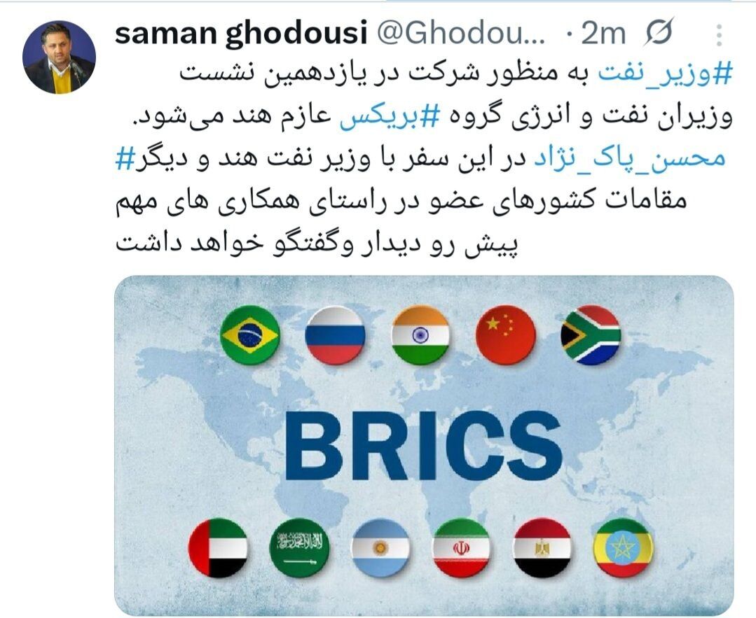 وزیر نفت با مقامهای انرژی اعضای بریکس دیدار میکند